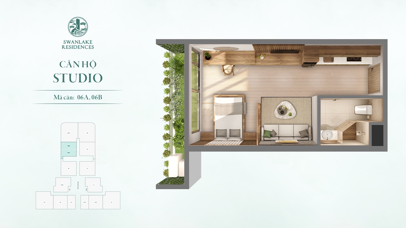 Swan Lake Onsen Ecopark biểu tượng bên Công Viên Hồ Thiên Nga 20 layout Studio