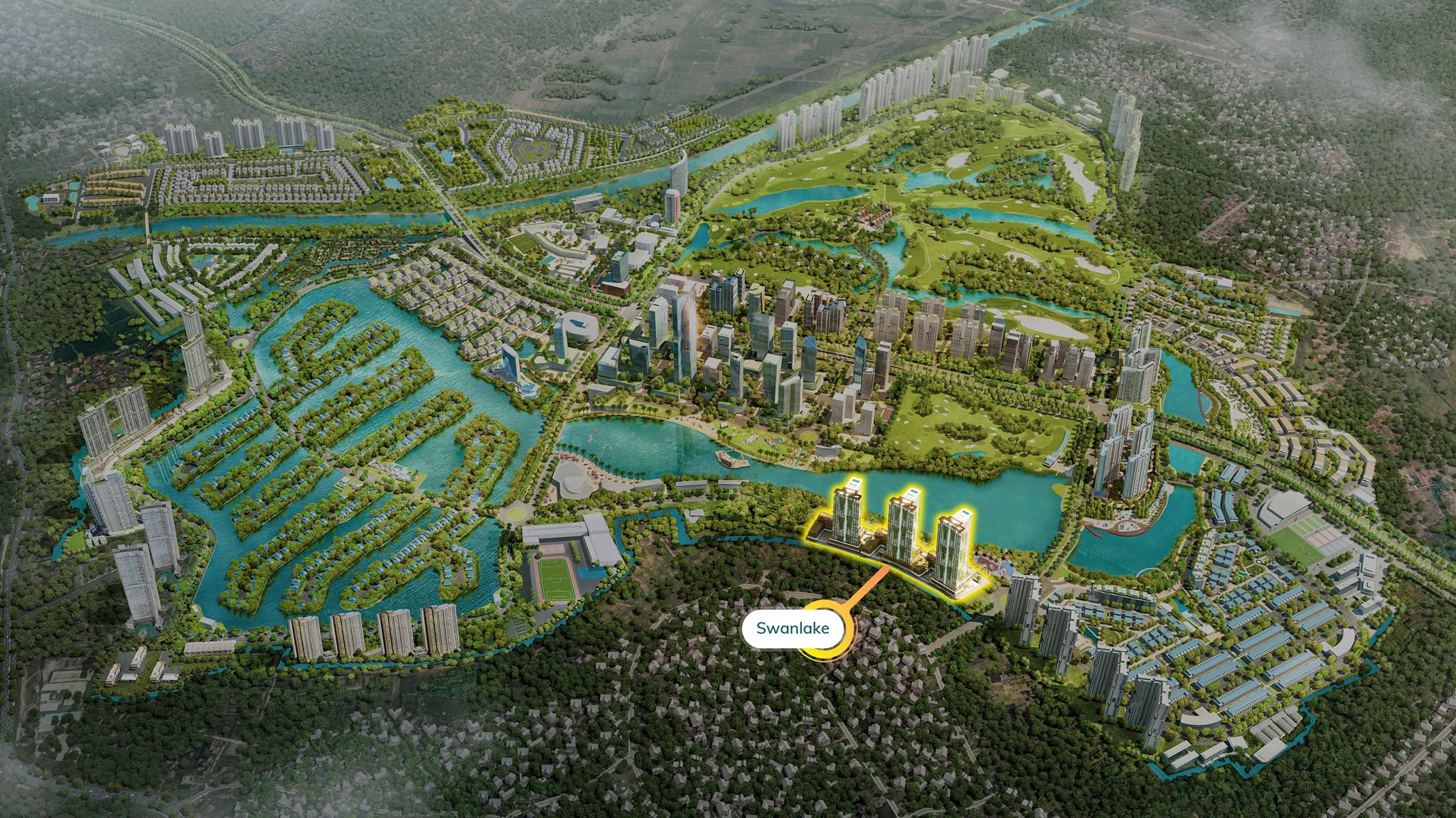 Swan Lake Onsen Ecopark biểu tượng bên Công Viên Hồ Thiên Nga 26 vi tri swan lake onsen ecopark r1 r2 r3