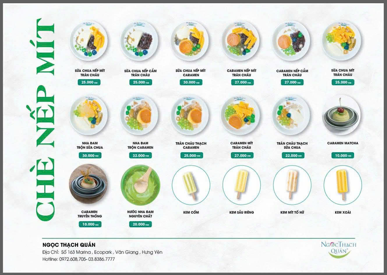 menu quan che ngoc thach ecopark che nep mit