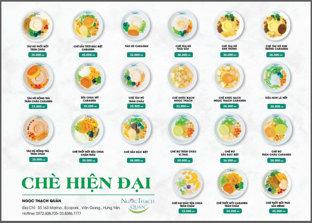 menu quan che ngoc thach ecopark